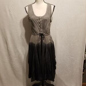 DESIGUAL Sz 44 US M Dress Bubble Hem Pintuck Pleat Gray To Black Ombre Bohemian